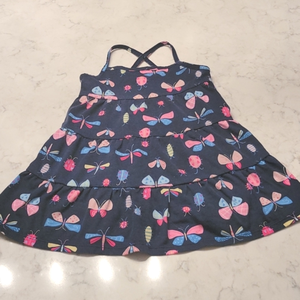 JUMPING BEANS SUN DRESS. SIZE 2T. BLUE WITH MULTICOLORED BUGS. GREAT FOR SUMMER